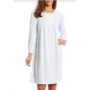 Miss Elaine 3X Solid Knit Long Sleeve Round Neck Short Nightgown Blue #92501